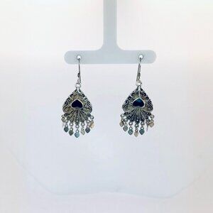 Vintage 925 Sterling Silver Heart Dangle Earrings Filigree Estate Find Boho Art